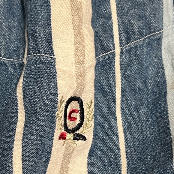 Vintage Coliseum Jeans Striped Short Sleeve Denim Shirt Size Large - Picture 3 of 4